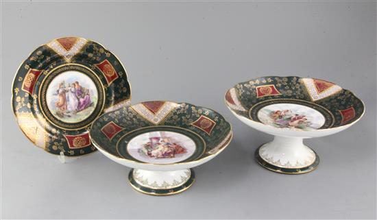 A Vienna style eighteen piece dessert service, c.1900, dish diameter 22cm